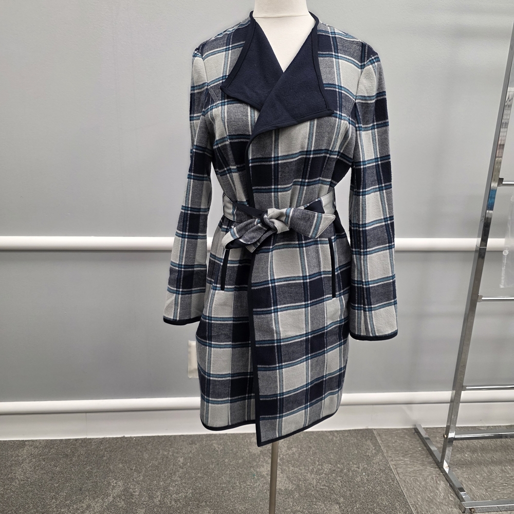 Jones New York Double Face Navy and Gray Plaid Coat